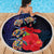 Pasifika Festival Beach Blanket Plumeria Turtles with Hibiscus - Polynesian Art Tattoo Dark Navy Color