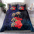 Pasifika Festival Bedding Set Plumeria Turtles with Hibiscus - Polynesian Art Tattoo Dark Navy Color