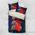 Pasifika Festival Bedding Set Plumeria Turtles with Hibiscus - Polynesian Art Tattoo Dark Navy Color