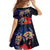 Pasifika Festival Family Matching Off The Shoulder Long Sleeve Dress and Hawaiian Shirt Plumeria Turtles with Hibiscus - Polynesian Art Tattoo Dark Navy Color