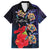 Pasifika Festival Family Matching Off The Shoulder Long Sleeve Dress and Hawaiian Shirt Plumeria Turtles with Hibiscus - Polynesian Art Tattoo Dark Navy Color