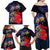 Pasifika Festival Family Matching Off Shoulder Maxi Dress and Hawaiian Shirt Plumeria Turtles with Hibiscus - Polynesian Art Tattoo Dark Navy Color