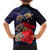 Pasifika Festival Family Matching Off Shoulder Short Dress and Hawaiian Shirt Plumeria Turtles with Hibiscus - Polynesian Art Tattoo Dark Navy Color