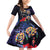 Pasifika Festival Family Matching Off Shoulder Short Dress and Hawaiian Shirt Plumeria Turtles with Hibiscus - Polynesian Art Tattoo Dark Navy Color