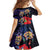 Pasifika Festival Family Matching Off Shoulder Short Dress and Hawaiian Shirt Plumeria Turtles with Hibiscus - Polynesian Art Tattoo Dark Navy Color