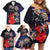 Pasifika Festival Family Matching Off Shoulder Short Dress and Hawaiian Shirt Plumeria Turtles with Hibiscus - Polynesian Art Tattoo Dark Navy Color