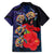 Pasifika Festival Family Matching Off Shoulder Short Dress and Hawaiian Shirt Plumeria Turtles with Hibiscus - Polynesian Art Tattoo Dark Navy Color