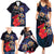 Pasifika Festival Family Matching Summer Maxi Dress and Hawaiian Shirt Plumeria Turtles with Hibiscus - Polynesian Art Tattoo Dark Navy Color