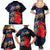 Pasifika Festival Family Matching Summer Maxi Dress and Hawaiian Shirt Plumeria Turtles with Hibiscus - Polynesian Art Tattoo Dark Navy Color