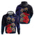 Pasifika Festival Hoodie Plumeria Turtles with Hibiscus - Polynesian Art Tattoo Dark Navy Color