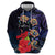 Pasifika Festival Hoodie Plumeria Turtles with Hibiscus - Polynesian Art Tattoo Dark Navy Color