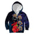 Pasifika Festival Kid Hoodie Plumeria Turtles with Hibiscus - Polynesian Art Tattoo Dark Navy Color