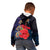 Pasifika Festival Kid Hoodie Plumeria Turtles with Hibiscus - Polynesian Art Tattoo Dark Navy Color