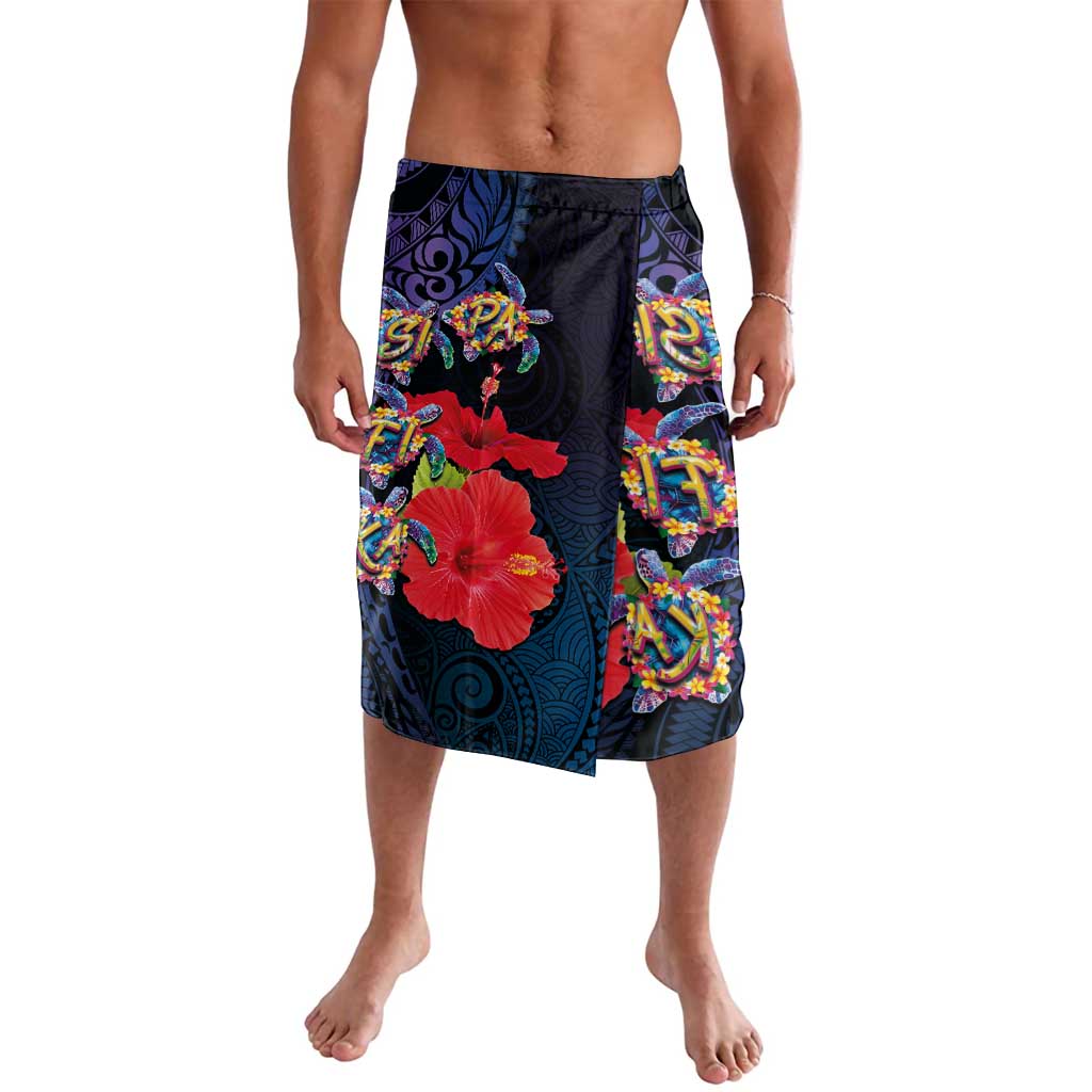 Pasifika Festival Lavalava Plumeria Turtles with Hibiscus - Polynesian Art Tattoo Dark Navy Color