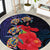 Pasifika Festival Round Carpet Plumeria Turtles with Hibiscus - Polynesian Art Tattoo Dark Navy Color