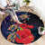 Pasifika Festival Round Carpet Plumeria Turtles with Hibiscus - Polynesian Art Tattoo Dark Navy Color