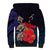 Pasifika Festival Sherpa Hoodie Plumeria Turtles with Hibiscus - Polynesian Art Tattoo Dark Navy Color