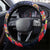 Pasifika Festival Steering Wheel Cover Plumeria Turtles with Hibiscus - Polynesian Art Tattoo Dark Navy Color