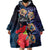 Pasifika Festival Wearable Blanket Hoodie Plumeria Turtles with Hibiscus - Polynesian Art Tattoo Dark Navy Color