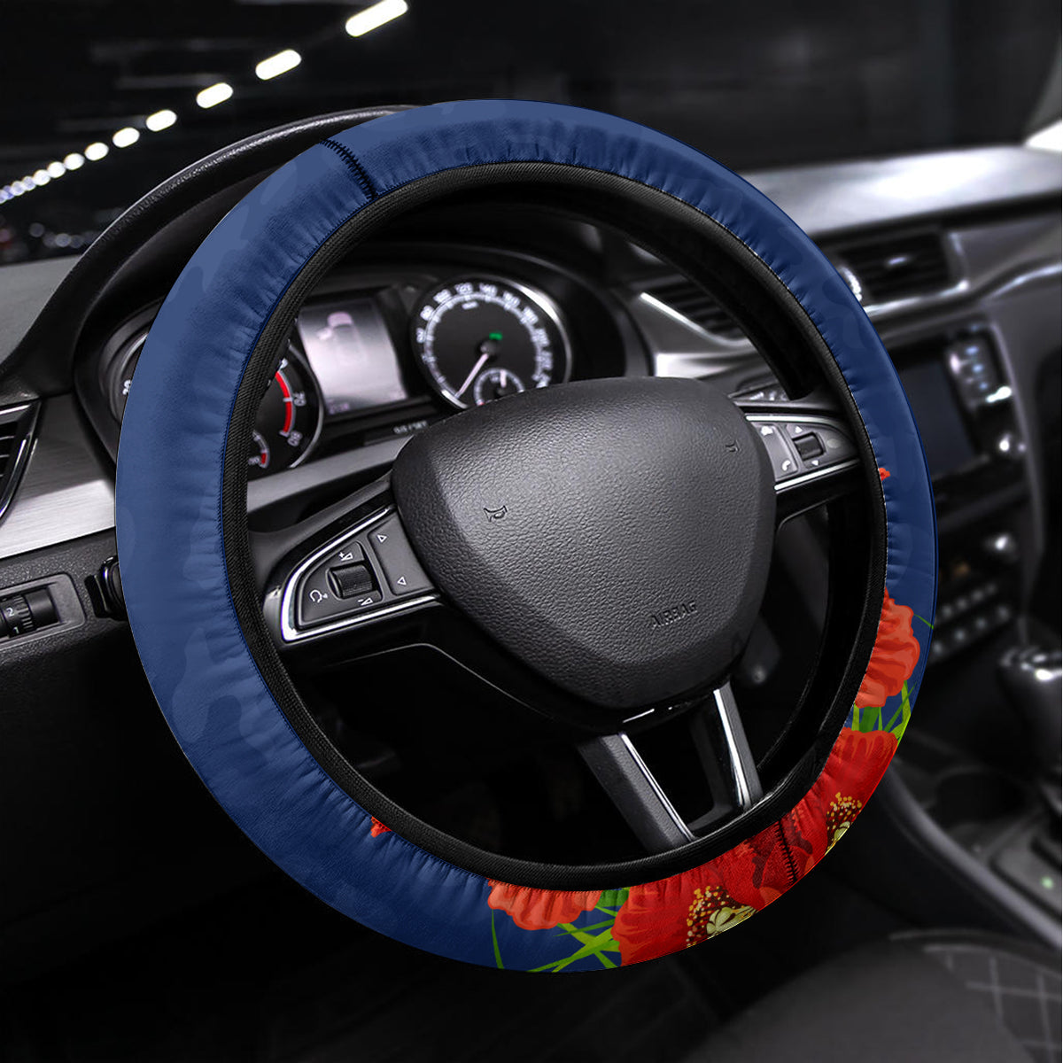 Cook Islands ANZAC Day Steering Wheel Cover Soldier Paying Respect We Shall Remember Them LT03 Universal Fit Blue - Polynesian Pride