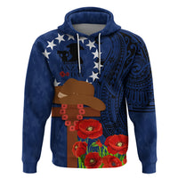 Cook Island ANZAC Day Zip Hoodie Soldier Paying Respect We Shall Remember Them LT03 Pullover Hoodie Blue - Polynesian Pride
