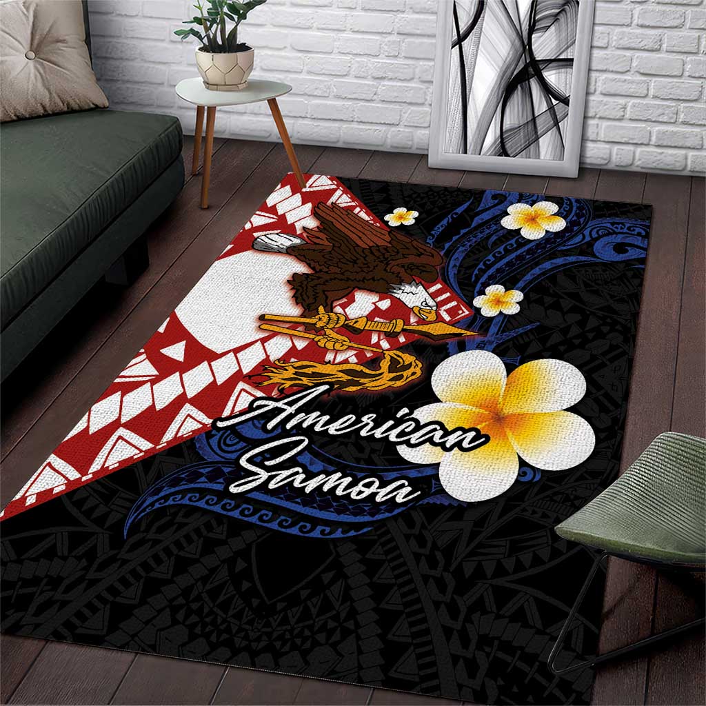 American Samoa Flag Day Area Rug Polynesian Tatau Art and Plumeria LT03 Black - Polynesian Pride