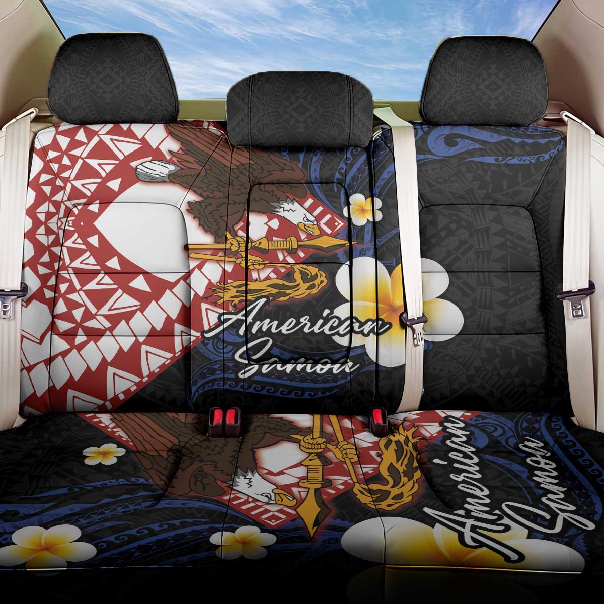 American Samoa Flag Day Back Car Seat Cover Polynesian Tatau Art and Plumeria LT03 One Size Black - Polynesian Pride