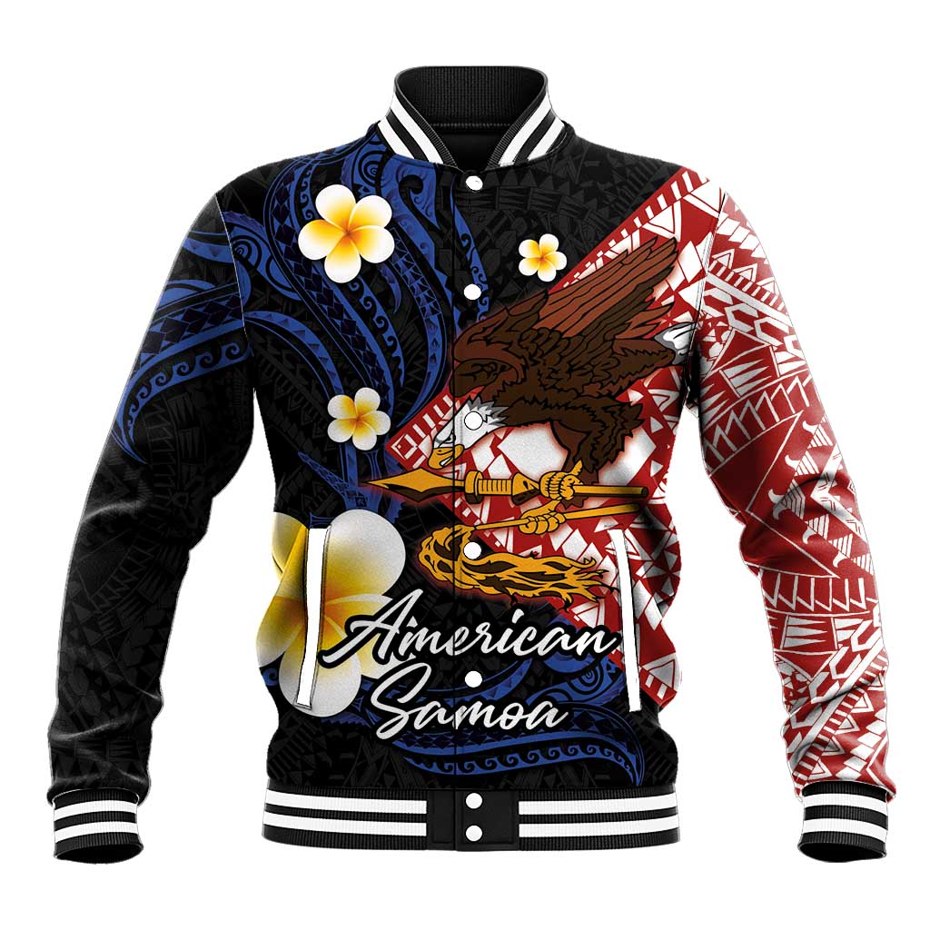 American Samoa Flag Day Baseball Jacket Polynesian Tatau Art and Plumeria LT03 Unisex Black - Polynesian Pride