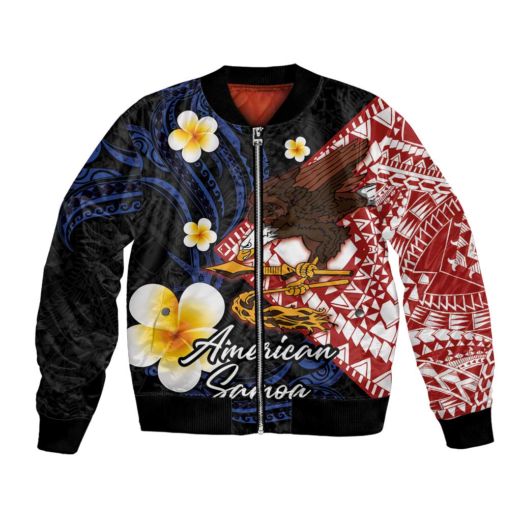 American Samoa Flag Day Bomber Jacket Polynesian Tatau Art and Plumeria LT03 Unisex Black - Polynesian Pride