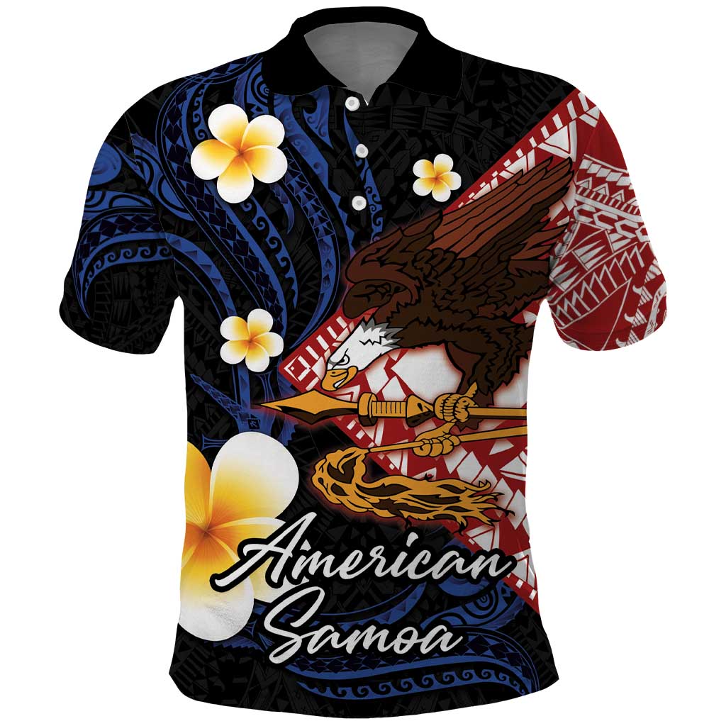 American Samoa Flag Day Polo Shirt Polynesian Tatau Art and Plumeria LT03 Black - Polynesian Pride