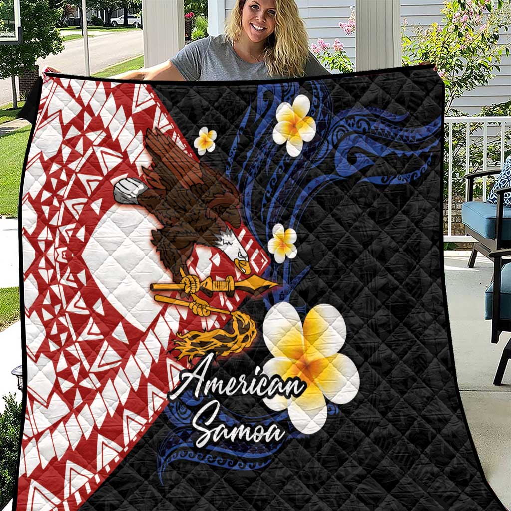 American Samoa Flag Day Quilt Polynesian Tatau Art and Plumeria LT03 Black - Polynesian Pride