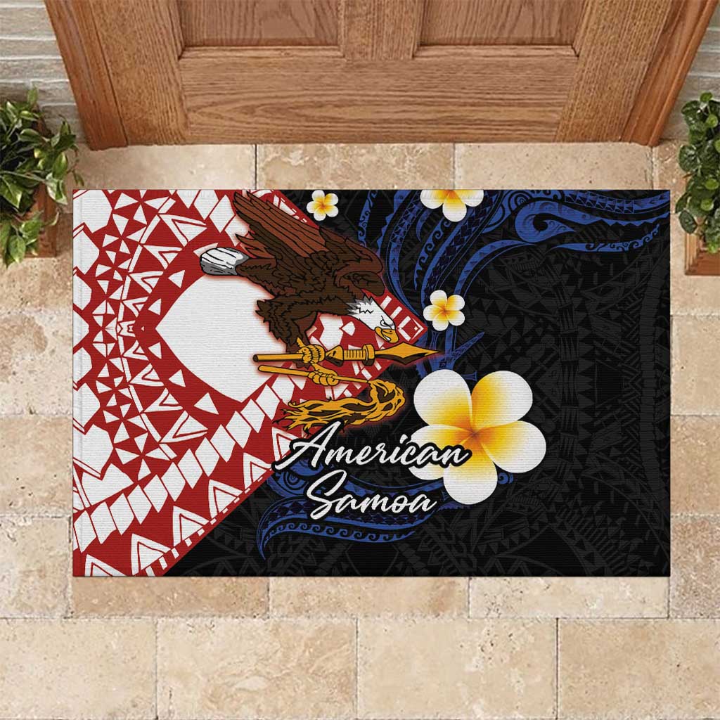American Samoa Flag Day Rubber Doormat Polynesian Tatau Art and Plumeria LT03 Black - Polynesian Pride