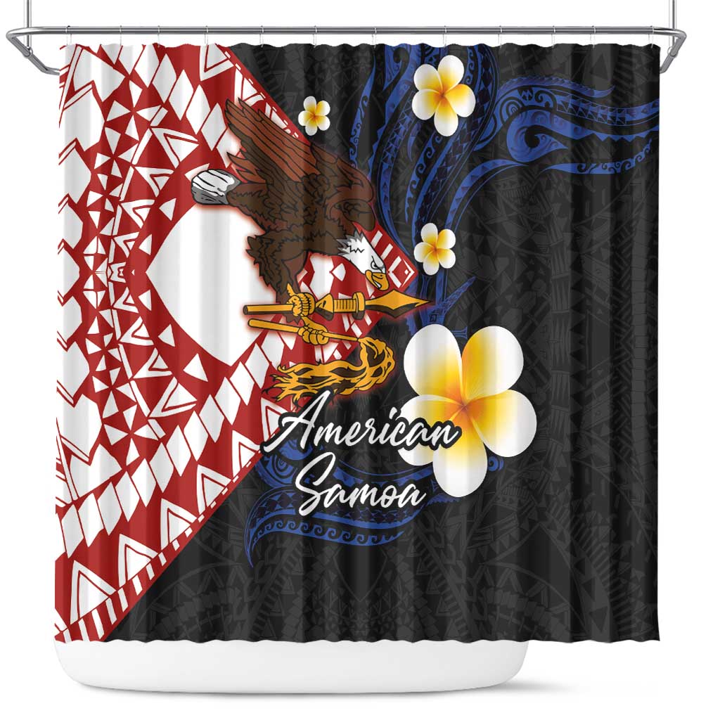 American Samoa Flag Day Shower Curtain Polynesian Tatau Art and Plumeria LT03 Black - Polynesian Pride