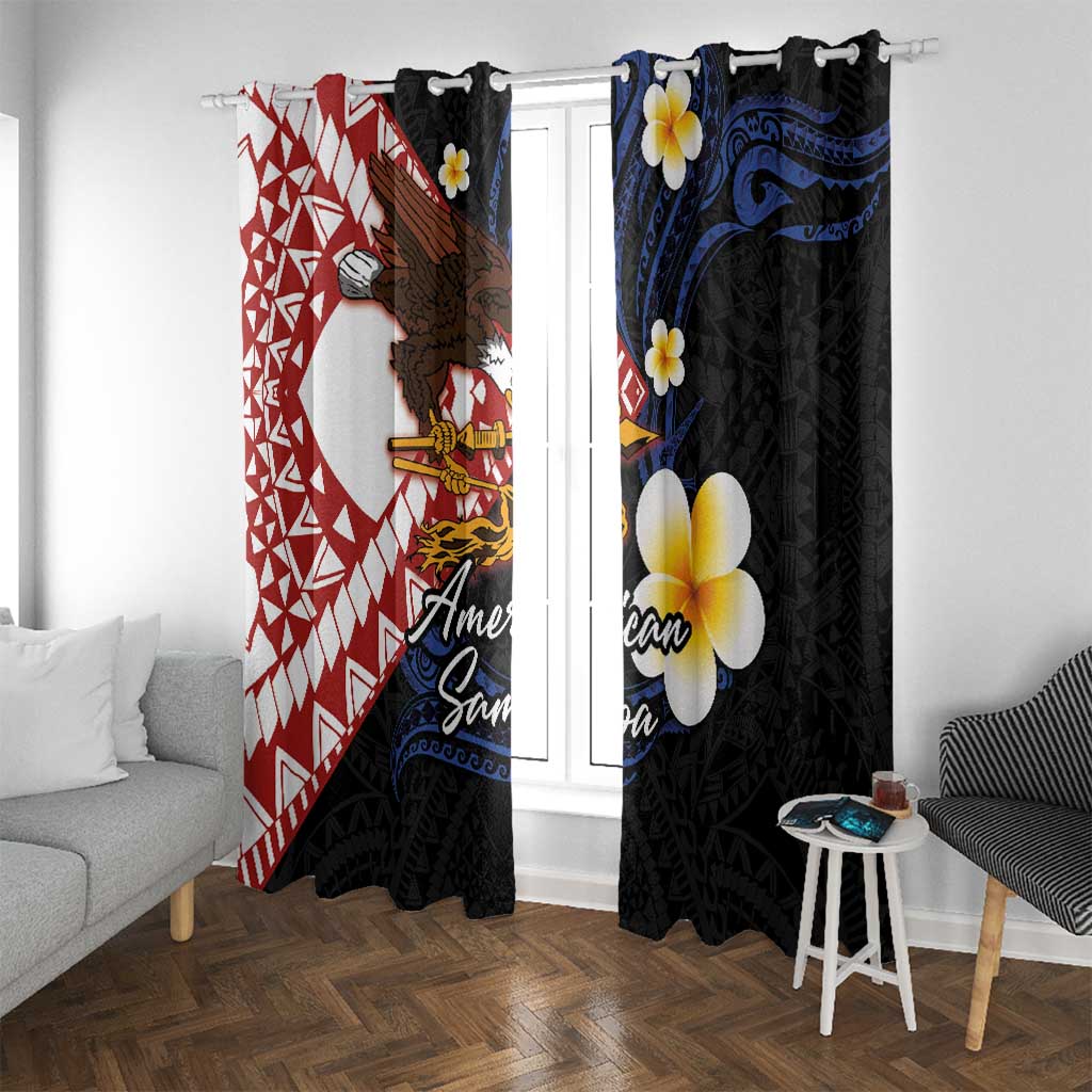American Samoa Flag Day Window Curtain Polynesian Tatau Art and Plumeria LT03 With Grommets Black - Polynesian Pride