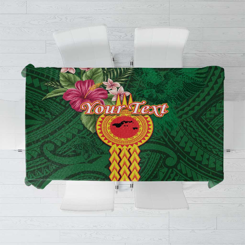 Manuʻa Islands Tablecloth Polynesian Style with Rooster Tattoo and Tropical Plants