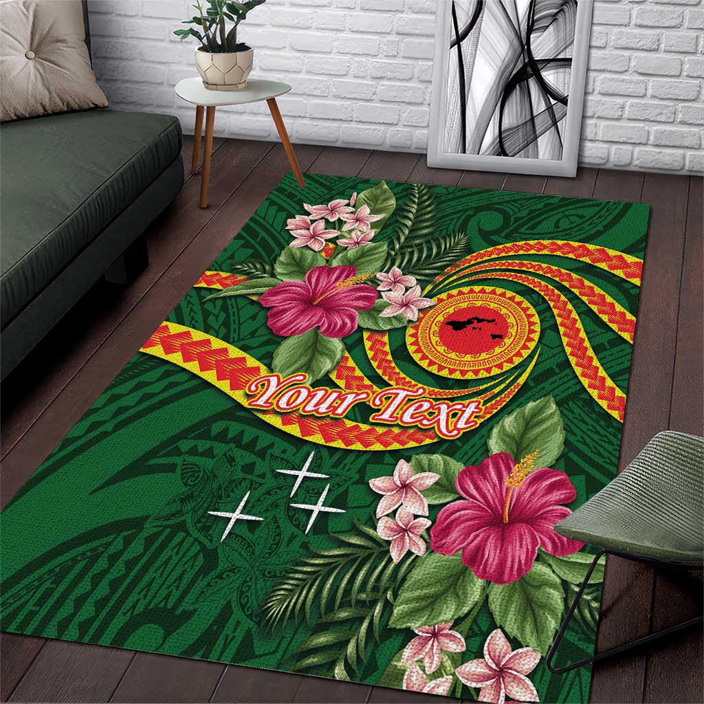 Personalised Manuʻa Islands Area Rug Polynesian Art Tattoo Style and Tropical Plants LT03 Green - Polynesian Pride