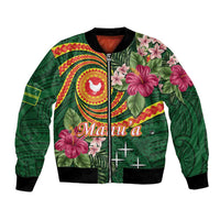 Personalised Manuʻa Islands Bomber Jacket Polynesian Art Tattoo Style and Tropical Plants LT03 Unisex Green - Polynesian Pride