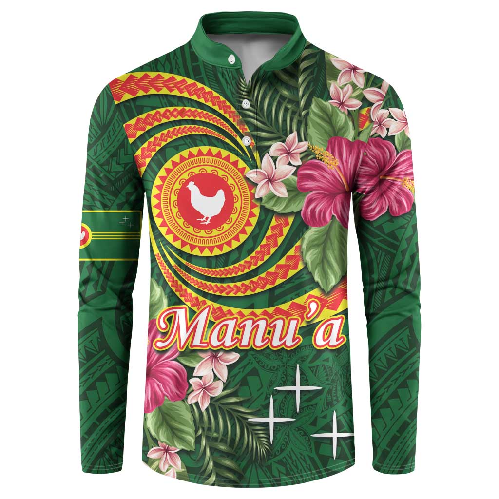 Personalised Manuʻa Islands Button Sweatshirt Polynesian Art Tattoo Style and Tropical Plants LT03 Green - Polynesian Pride