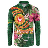 Personalised Manuʻa Islands Button Sweatshirt Polynesian Art Tattoo Style and Tropical Plants LT03 Green - Polynesian Pride