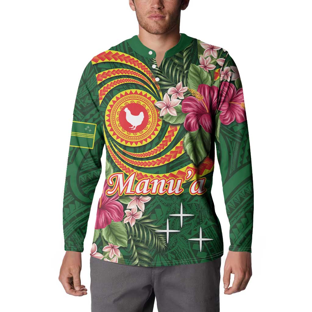Personalised Manuʻa Islands Button Sweatshirt Polynesian Art Tattoo Style and Tropical Plants LT03 - Polynesian Pride