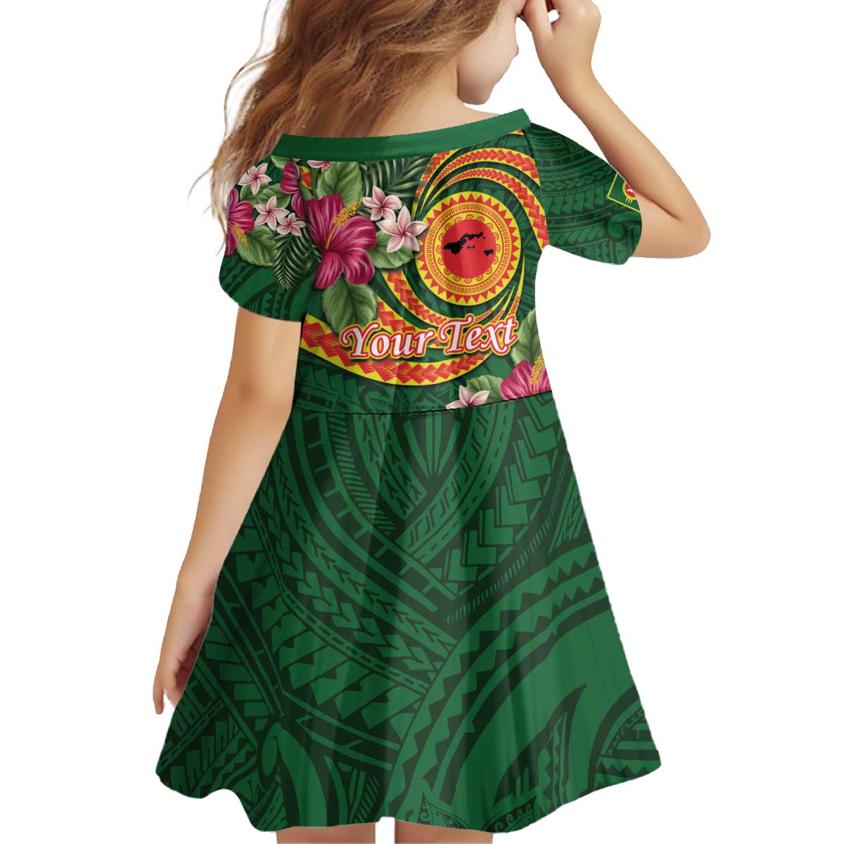 Personalised Manuʻa Islands Kid Short Sleeve Dress Polynesian Art Tattoo Style and Tropical Plants LT03 - Polynesian Pride