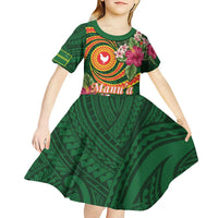 Personalised Manuʻa Islands Kid Short Sleeve Dress Polynesian Art Tattoo Style and Tropical Plants LT03 - Polynesian Pride