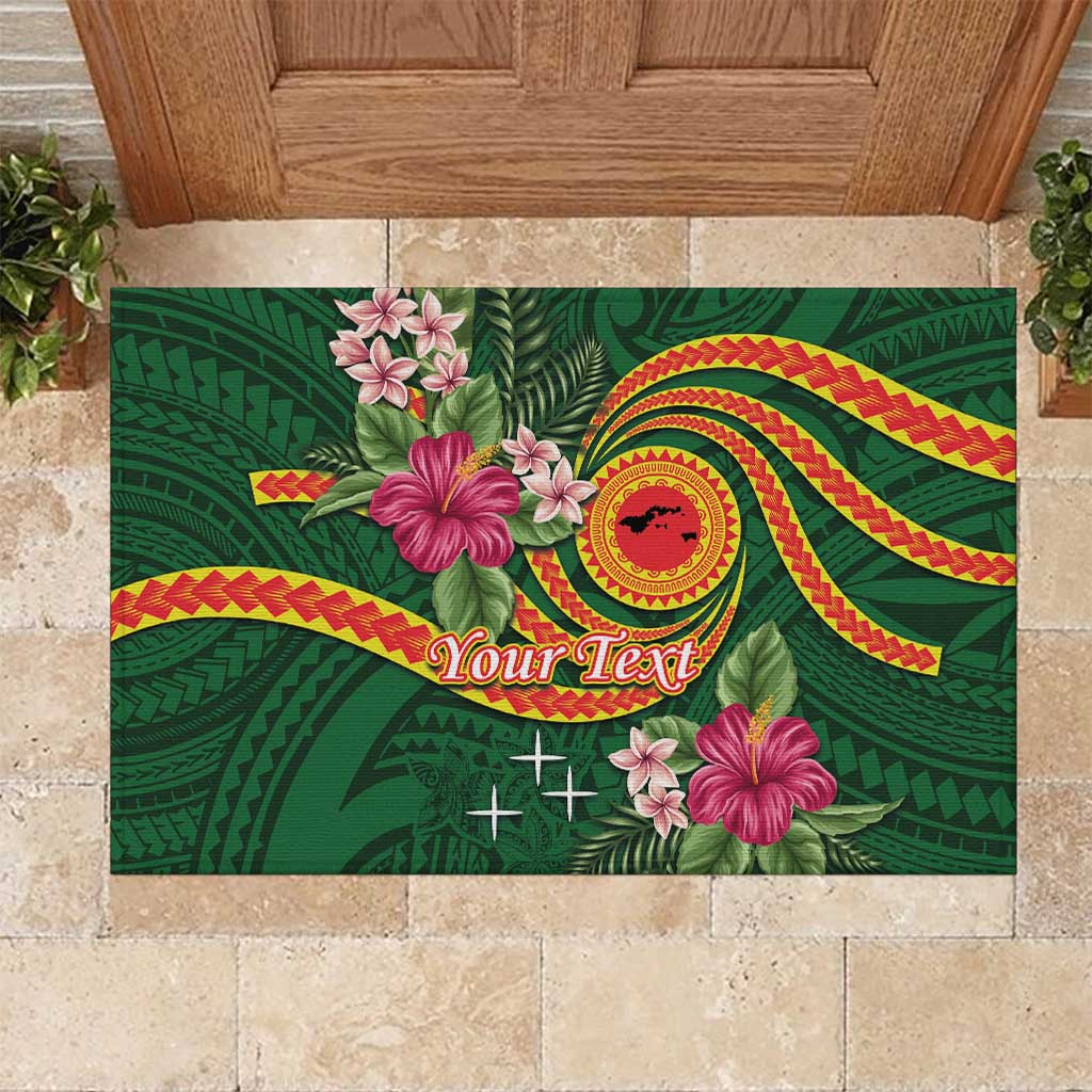 Personalised Manuʻa Islands Rubber Doormat Polynesian Art Tattoo Style and Tropical Plants LT03 Green - Polynesian Pride