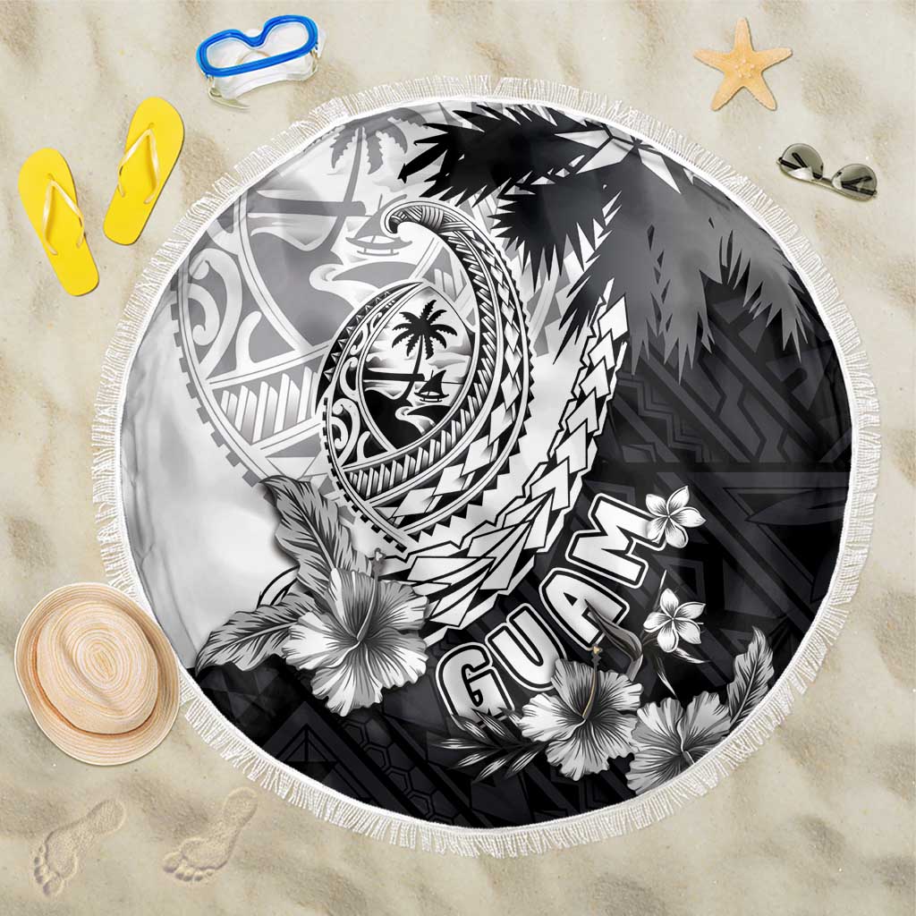 Hafa Adai Guam Beach Blanket Polynesian Palm Tree Tattoo Hibiscus and Plumeria Art LT03 One Size 150cm Black - Polynesian Pride