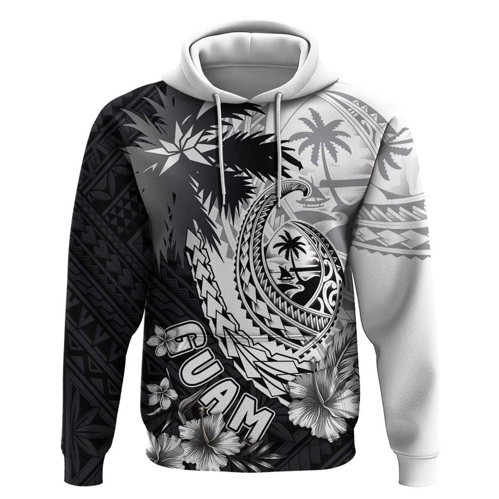 Hafa Adai Guam Hoodie Polynesian Palm Tree Tattoo Hibiscus and Plumeria Art LT03 Pullover Hoodie Black - Polynesian Pride