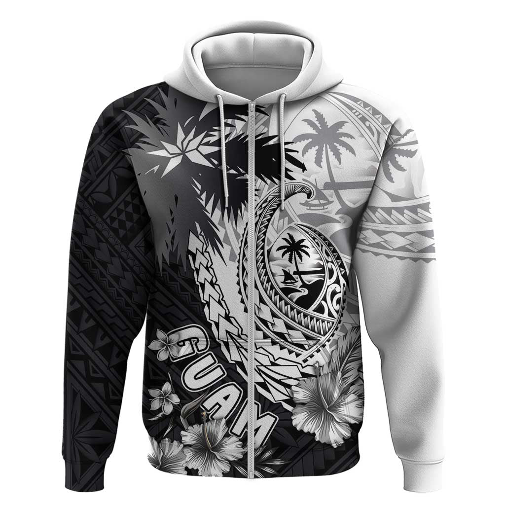 Hafa Adai Guam Hoodie Polynesian Palm Tree Tattoo Hibiscus and Plumeria Art LT03 Zip Hoodie Black - Polynesian Pride