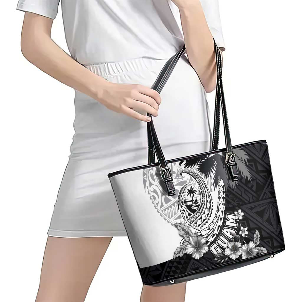 Hafa Adai Guam Leather Tote Bag Polynesian Palm Tree Tattoo Hibiscus and Plumeria Art LT03 - Polynesian Pride