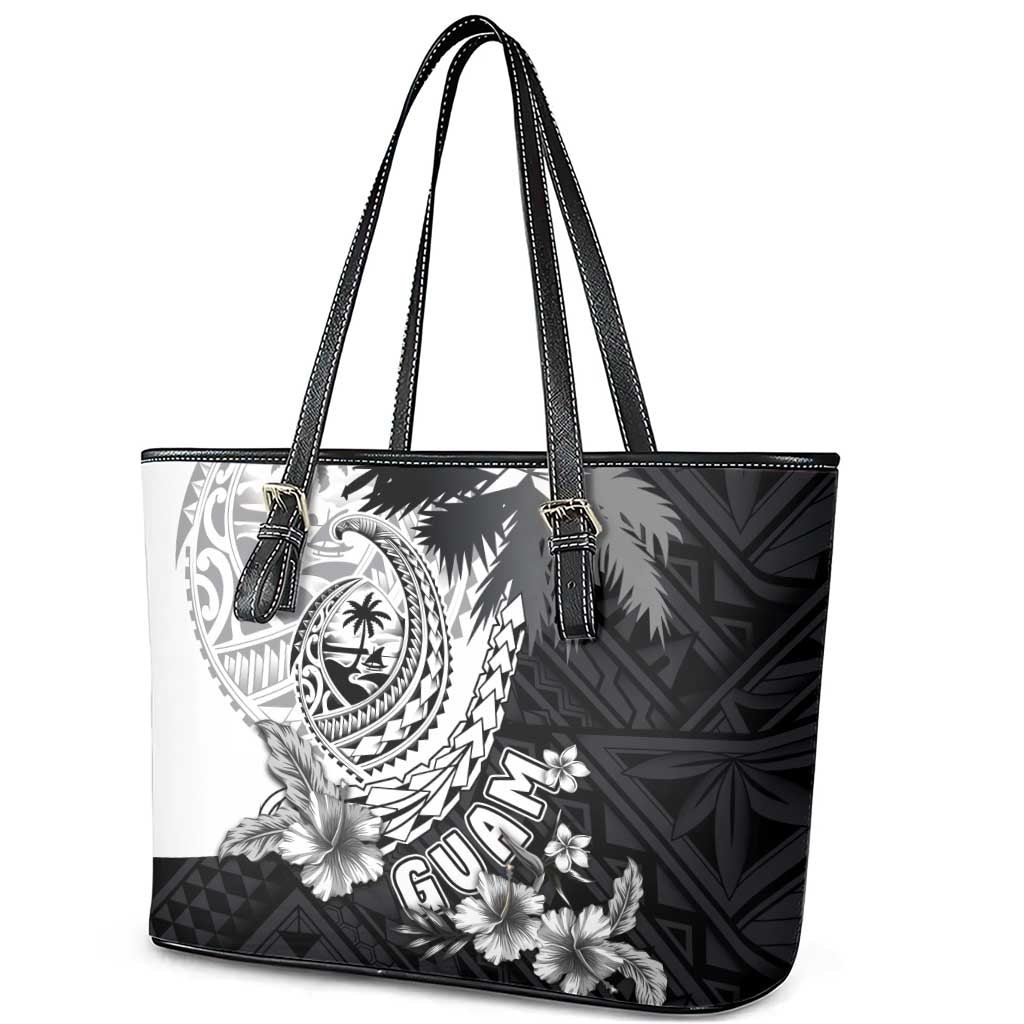 Hafa Adai Guam Leather Tote Bag Polynesian Palm Tree Tattoo Hibiscus and Plumeria Art LT03 - Polynesian Pride