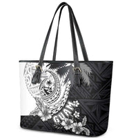Hafa Adai Guam Leather Tote Bag Polynesian Palm Tree Tattoo Hibiscus and Plumeria Art LT03 - Polynesian Pride