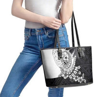 Hafa Adai Guam Leather Tote Bag Polynesian Palm Tree Tattoo Hibiscus and Plumeria Art LT03 - Polynesian Pride